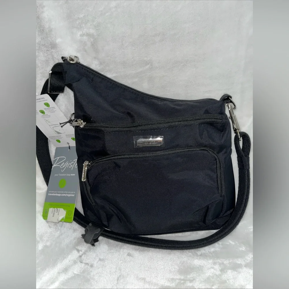 Travelon Anti-Theft Essentials North/South Asymmetric Crossbody Purse Black - Picture 7 of 13